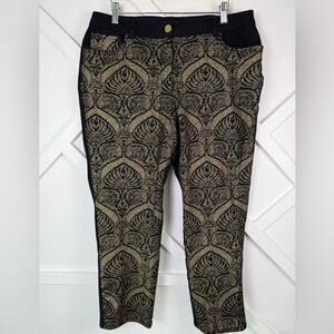 Chico's The Ultimate Fit Ankle Pants Black Gold Metallic Brocade Size 2 (12)